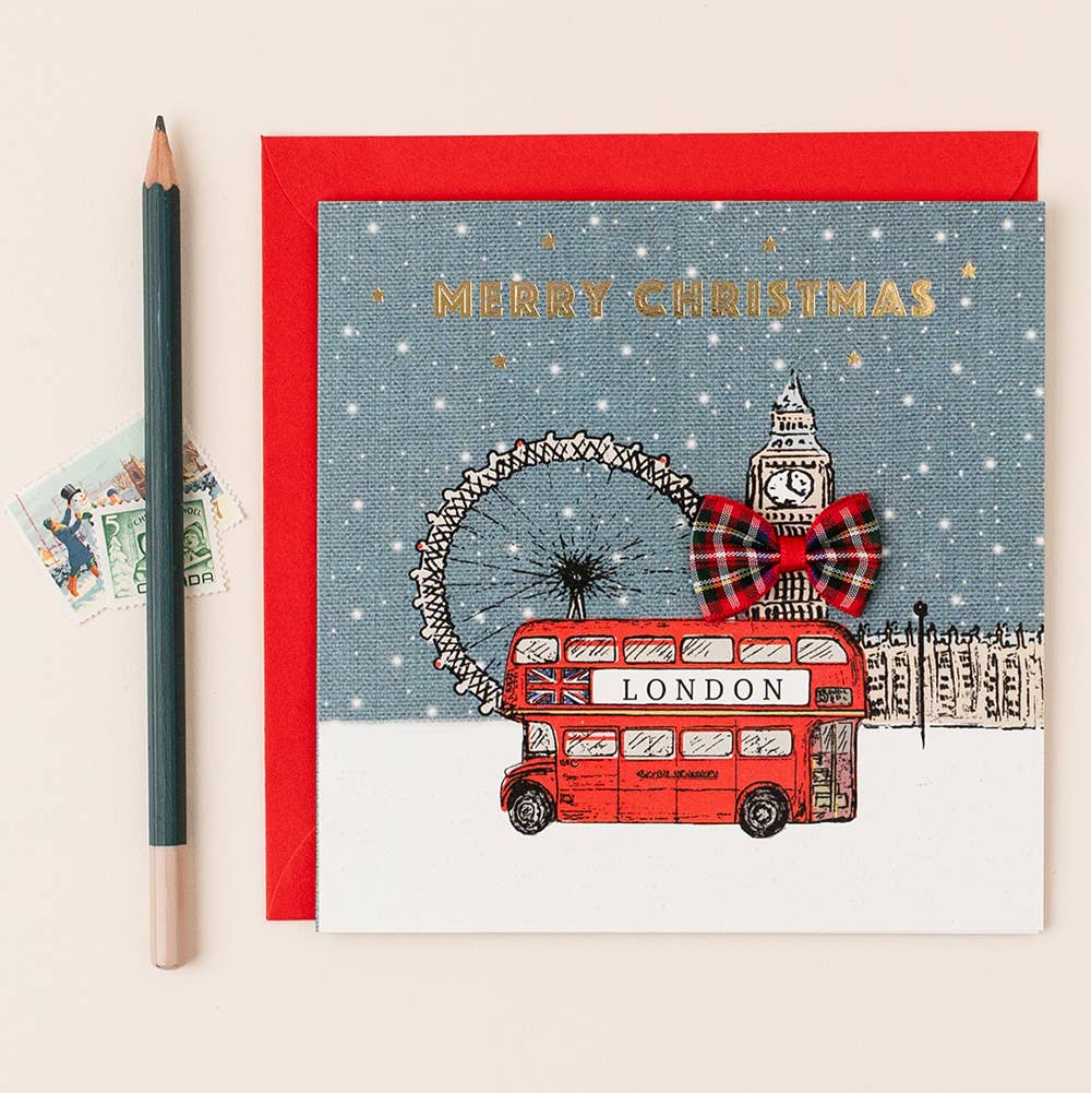 London Houses of Parliament Christmas Card with Tartan Bow