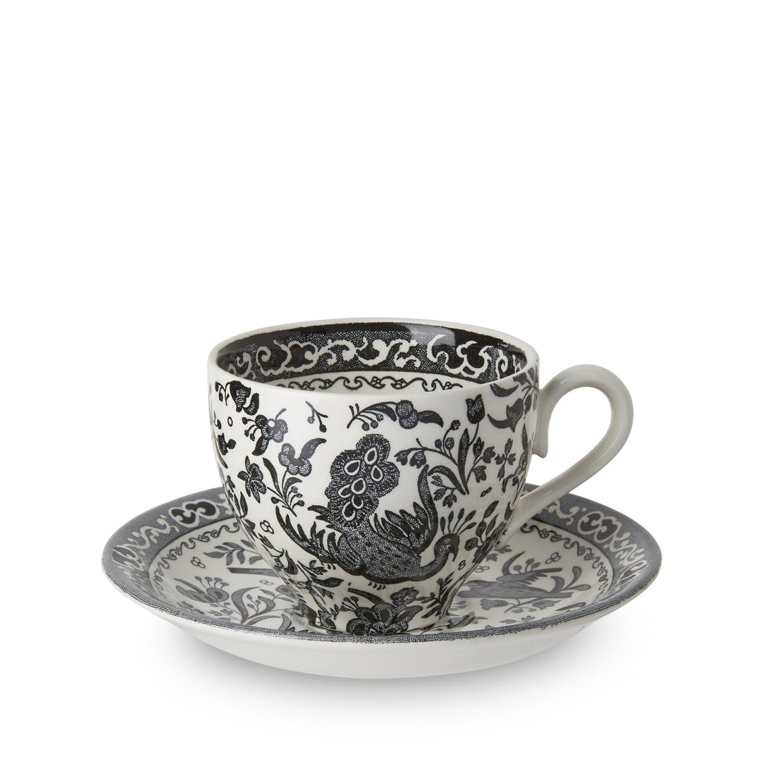 Black Regal Peacock Teacup and Saucer