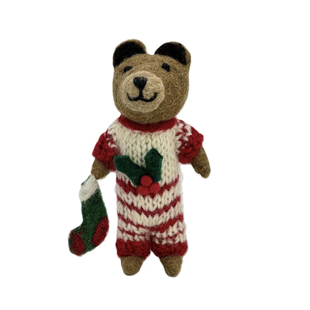 Brown Bear in Onesie with Stocking Felt Decoration