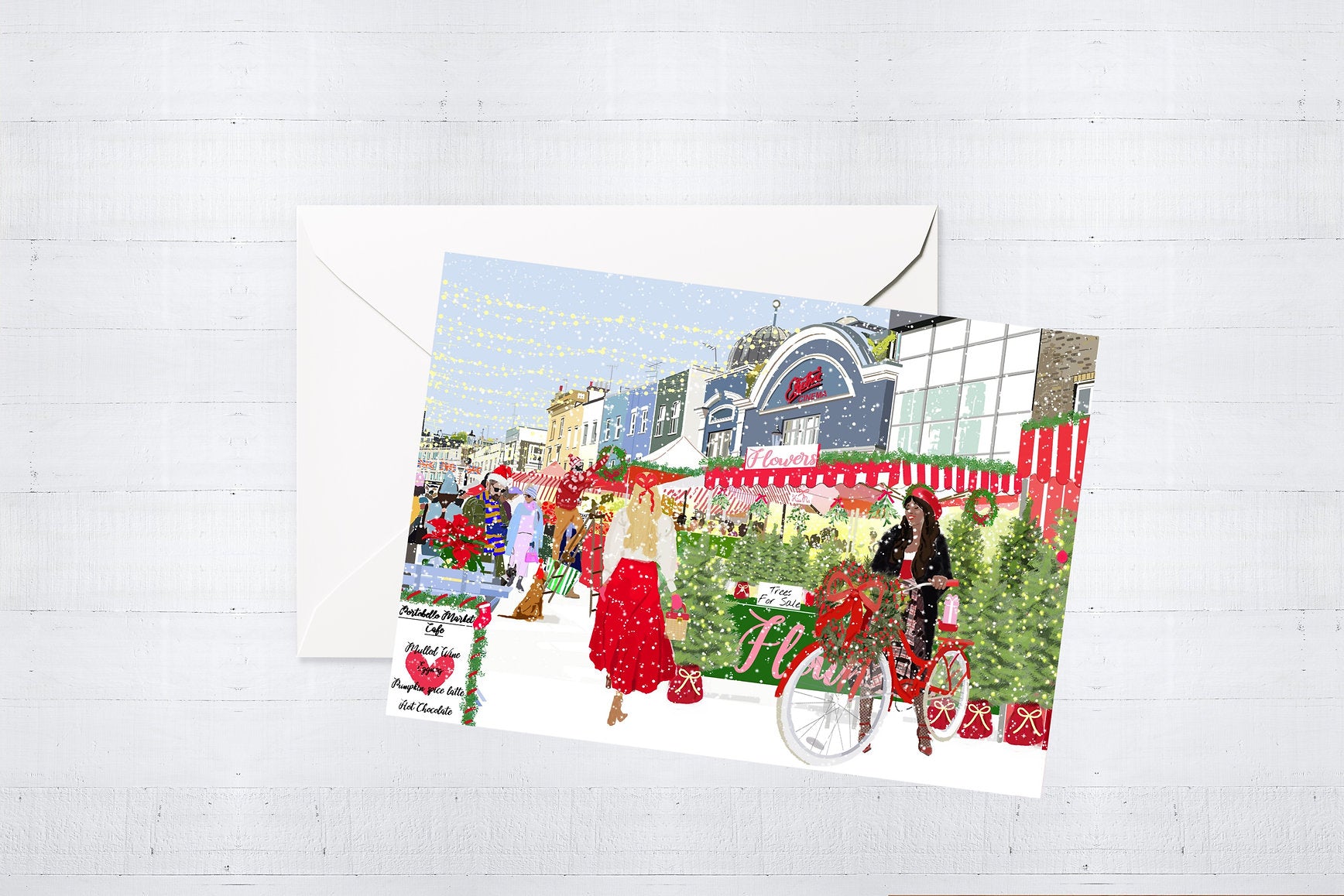 Portobello Market Cafe Christmas Card The Bee's Knees British Imports