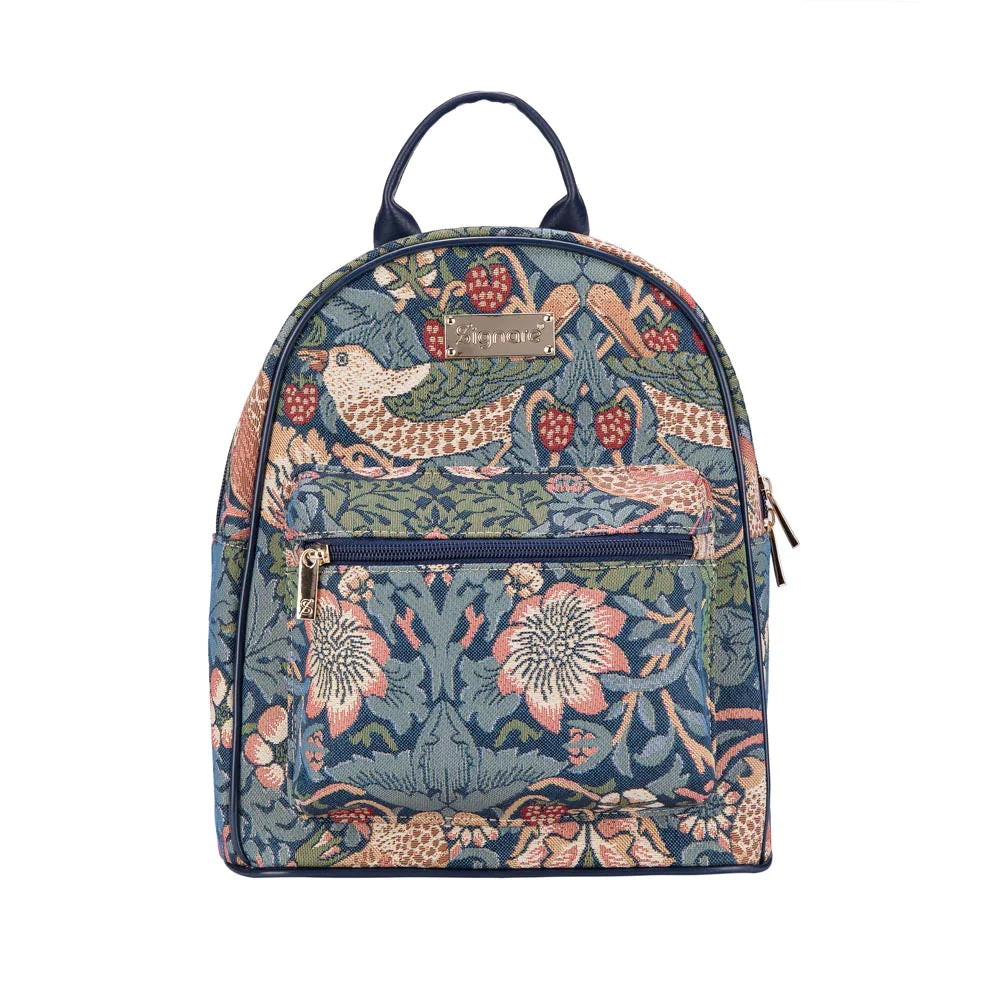 Signare Tapestry Blue Strawberry Thief Rucksack Backpack For Women RUCK-STBL | WILLIAM MORRIS STRAWBERRY THIEF BLUE RUCKSACK  main image 4