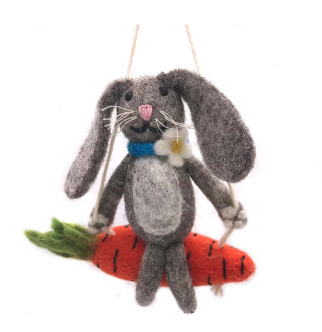 Bunny on a Carrot Swing  Felt Decoration