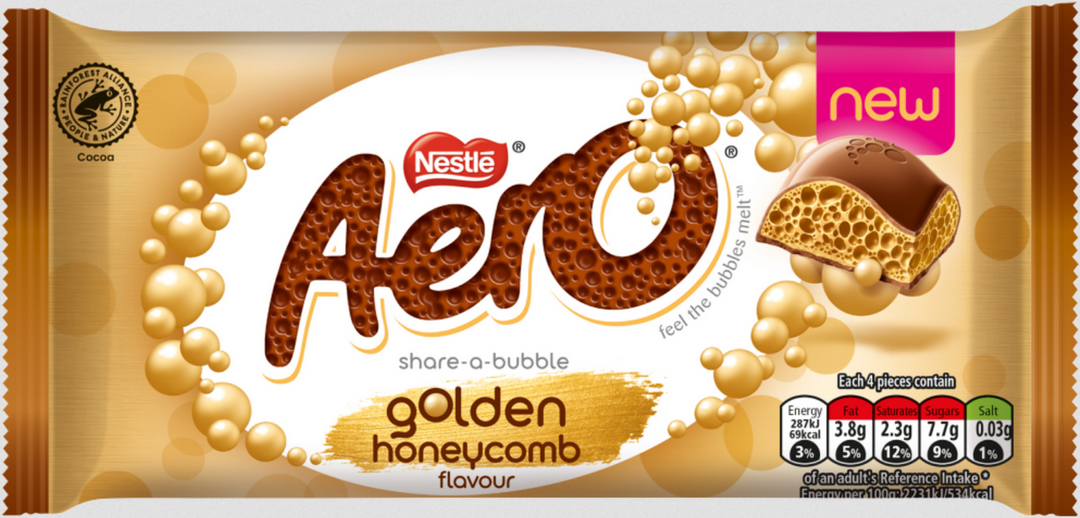 Nestle Aero Golden Honeycomb Chocolate Sharing Bar 90g
