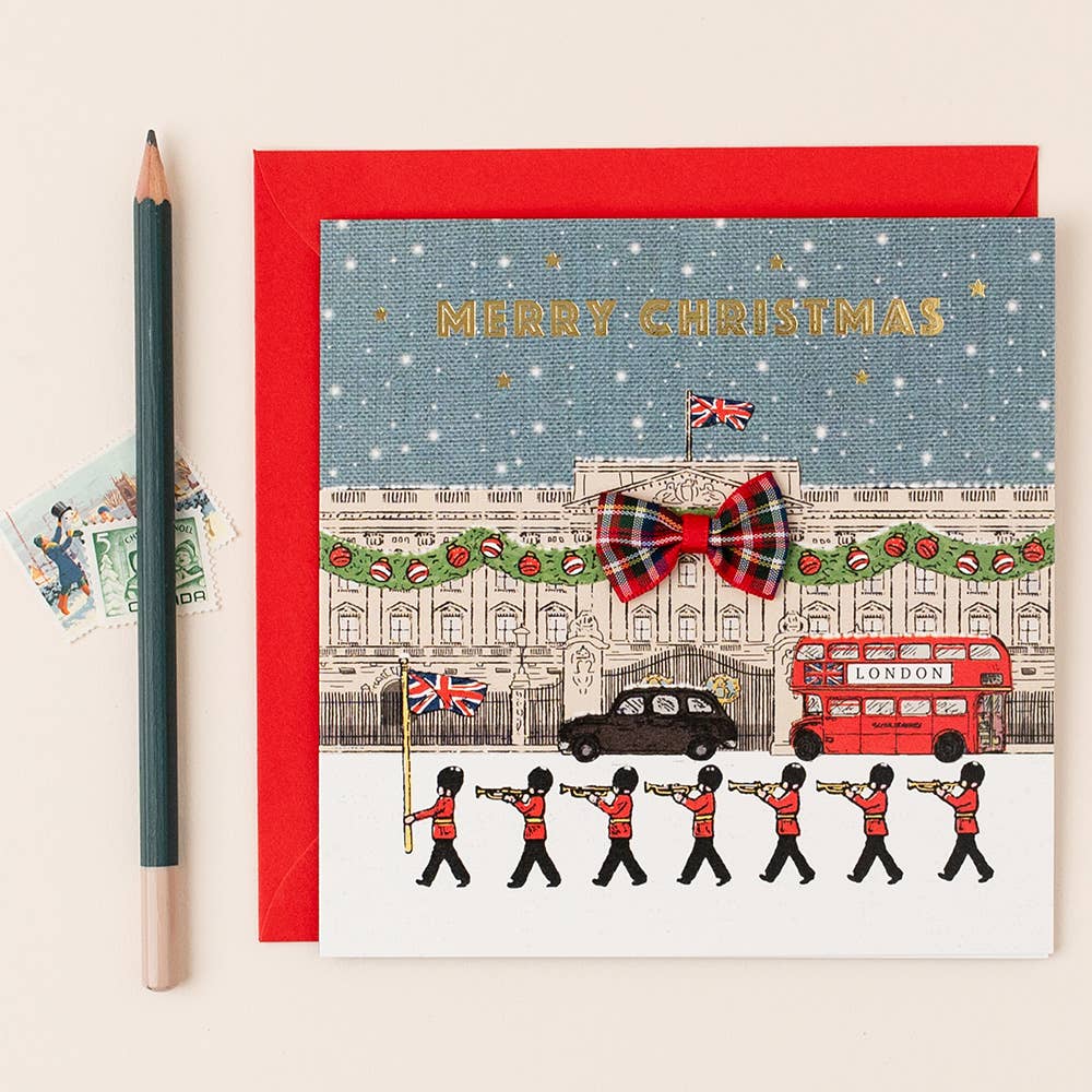 London Buckingham Palace Christmas Card with Tartan Bow
