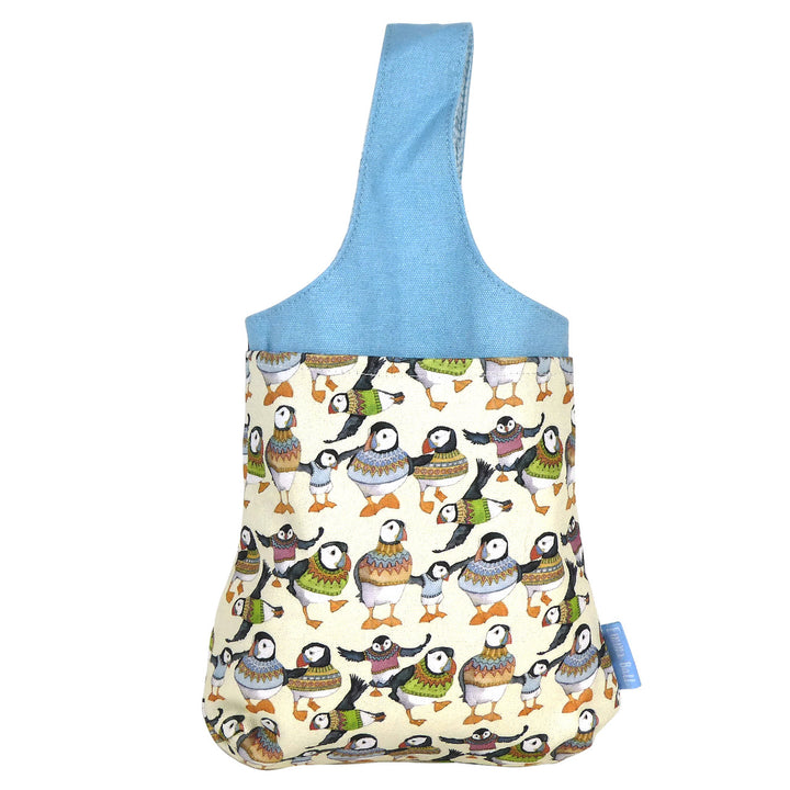 Woolly Puffins 100% cotton Small Wrist Bag from Emma Ball.