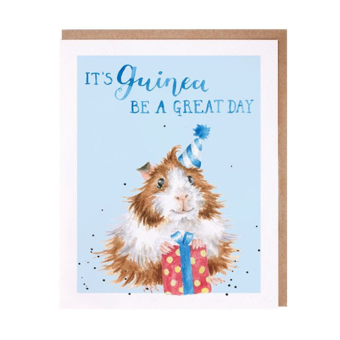 'Guinea be a great day' Guinea Pig Greetings Card by Hannah Dale for Wrendale Designs.