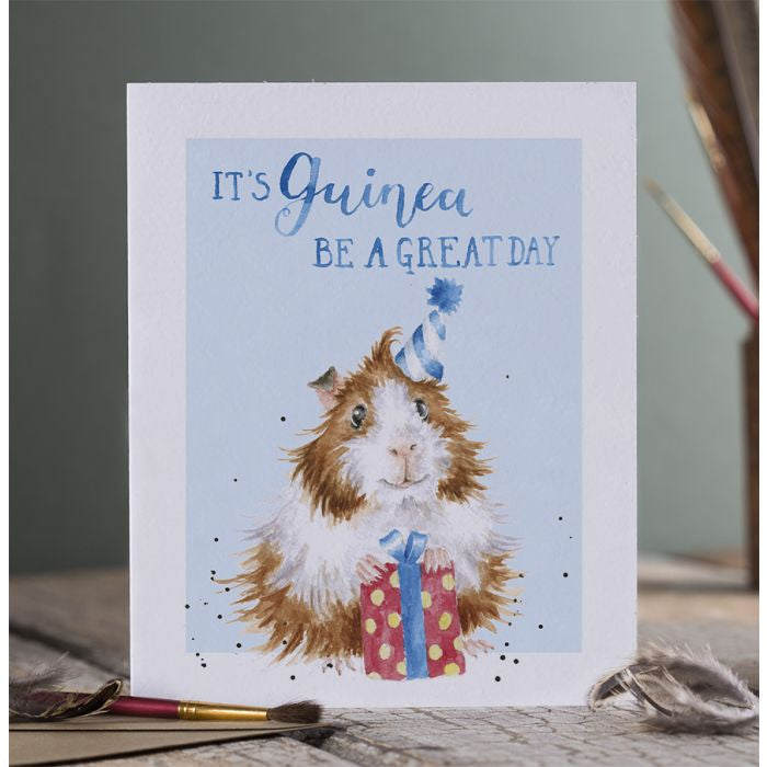 'Guinea be a great day' Guinea Pig Greetings Card by Hannah Dale for Wrendale Designs.
