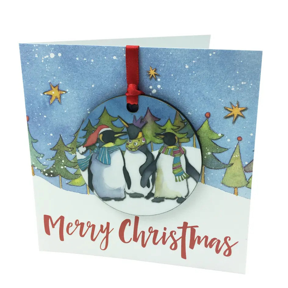 Penguins Melamine Bauble Card by Emma Ball