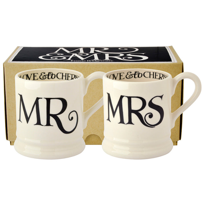 Black Toast Mr & Mrs set of 2 half pint mugs from Emma Bridgewater.