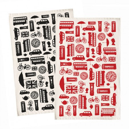 Great British Outline Tea Towel - Red