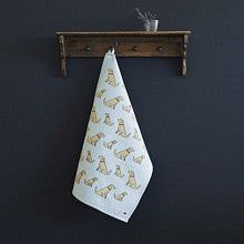 Organic cotton tea towel covered in Golden Retrievers from Sweet William Designs.