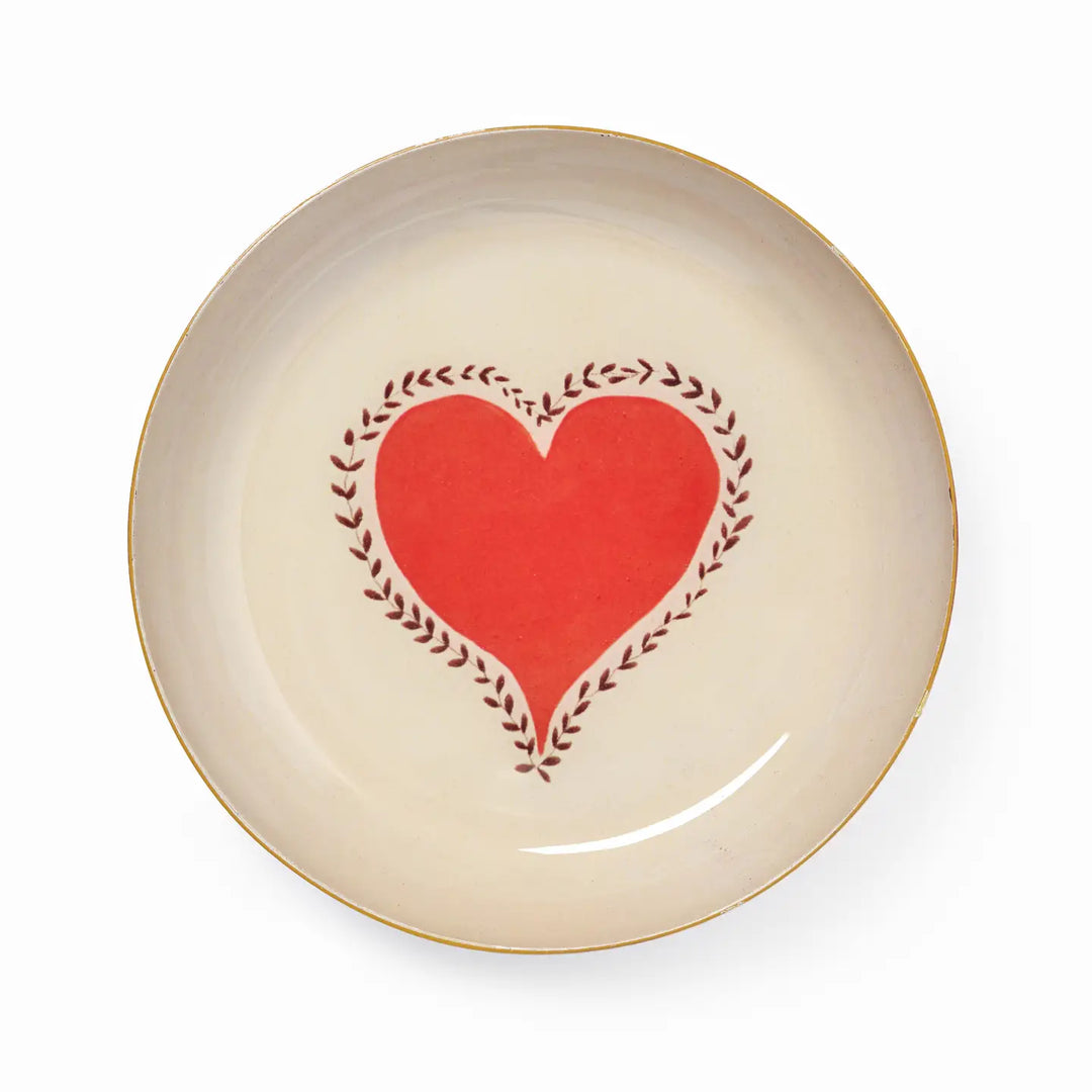 Heart 4-inch Round Enamel Printed Tray