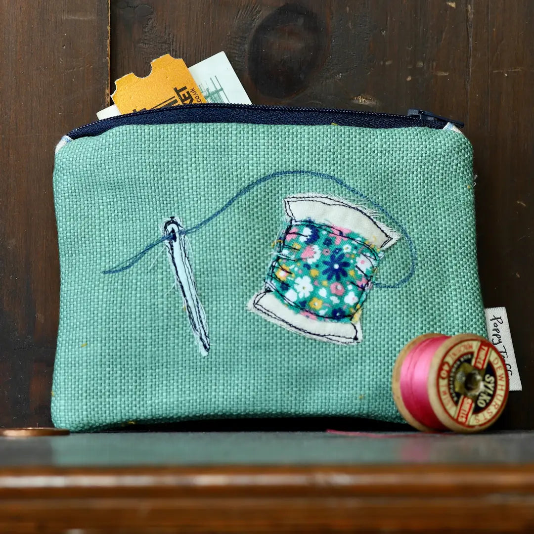 Needle and Thread Embroidered Flat Coin Purse
