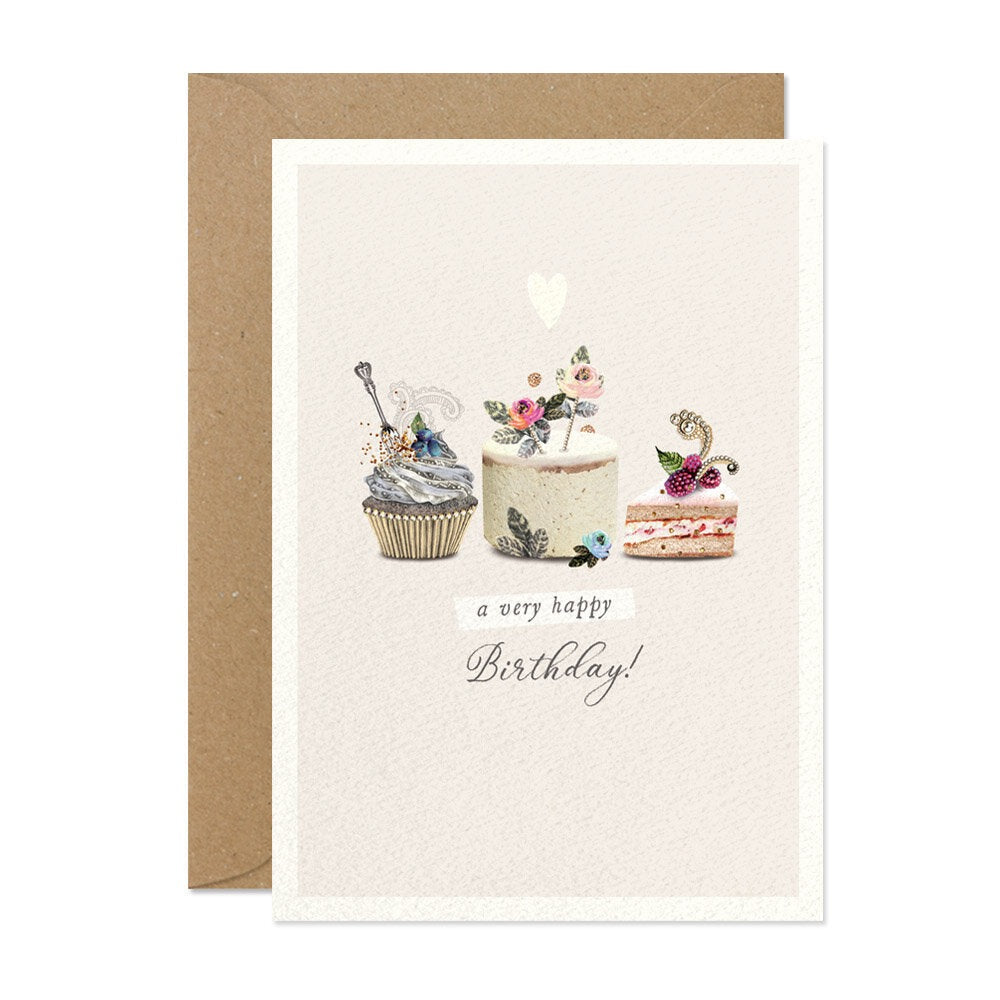 Happy Birthday Three Cakes Greeting Card