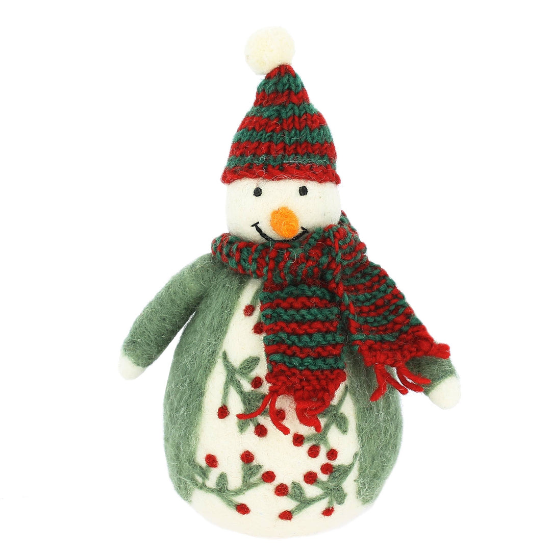 Snowman with Green and Red Hat and Scarf Tree Topper
