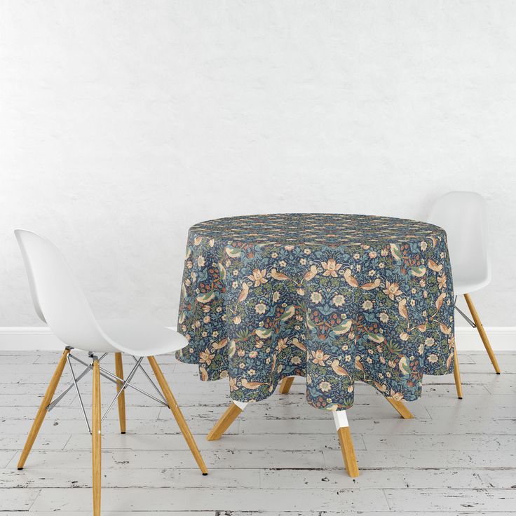 Strawberry Thief Navy Cotton Table Cloth - 52 inches round