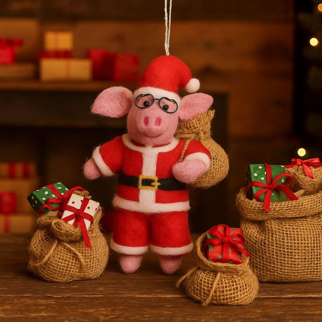 Ho Ho Hog Christmas Pig Handmade Felt Hanging Decoration