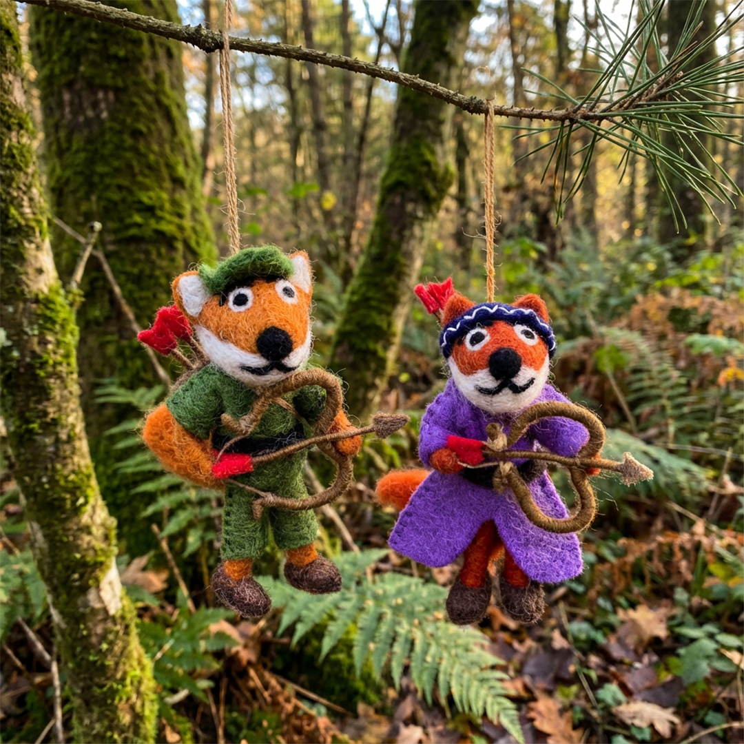 Handmade Felt Fox Robin Hood & Maid Marion Decoration
