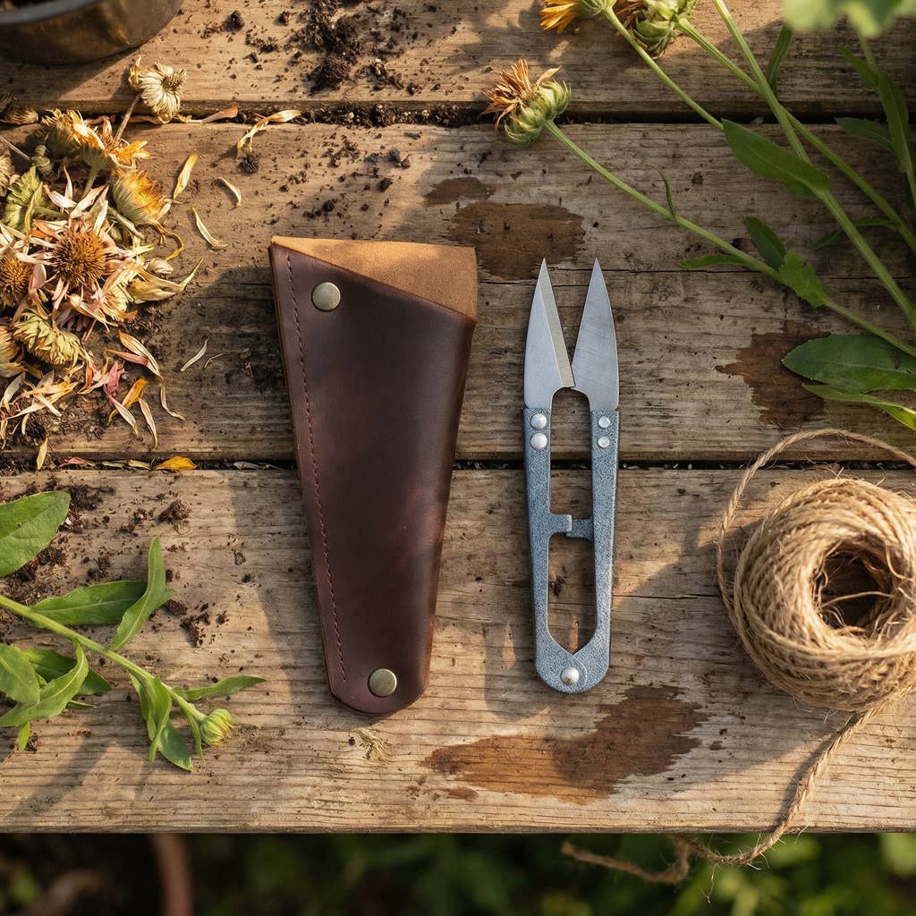 Gardener's Steel Snips in a Vegan Leather Pouch