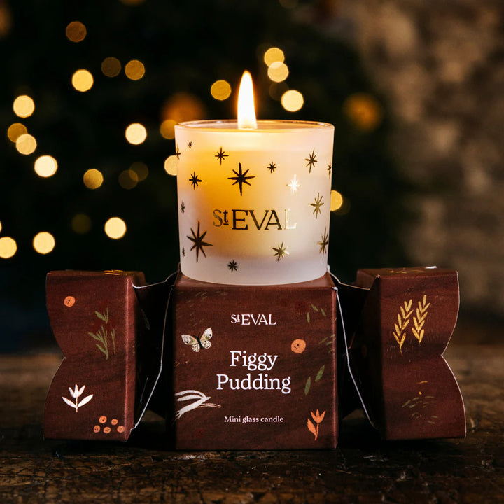Christmas Cracker Glass Votive-- Figgy Pudding