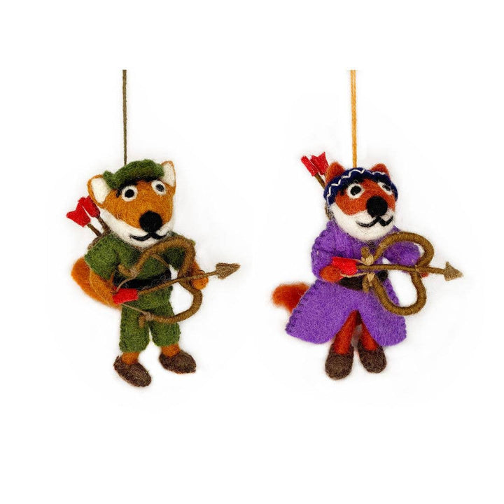 Handmade Felt Fox Robin Hood & Maid Marion Decoration