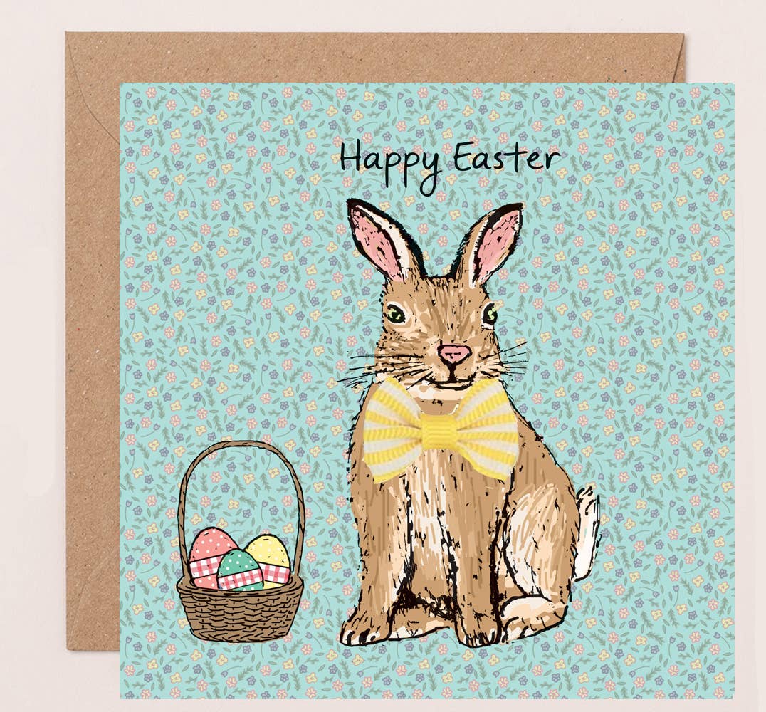 'Happy Easter' Bunny with Bow Vintage Easter Card