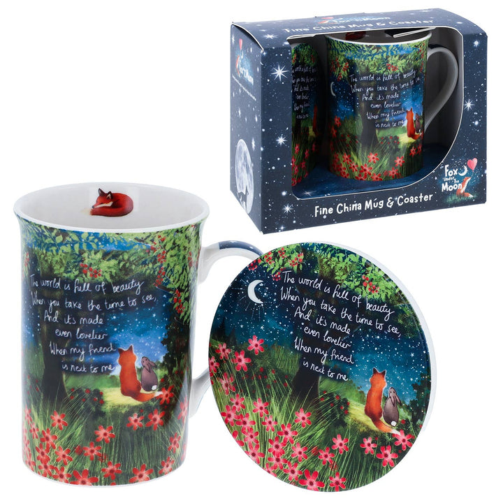 Fox Under The Moon Friend Mug & Coaster Set