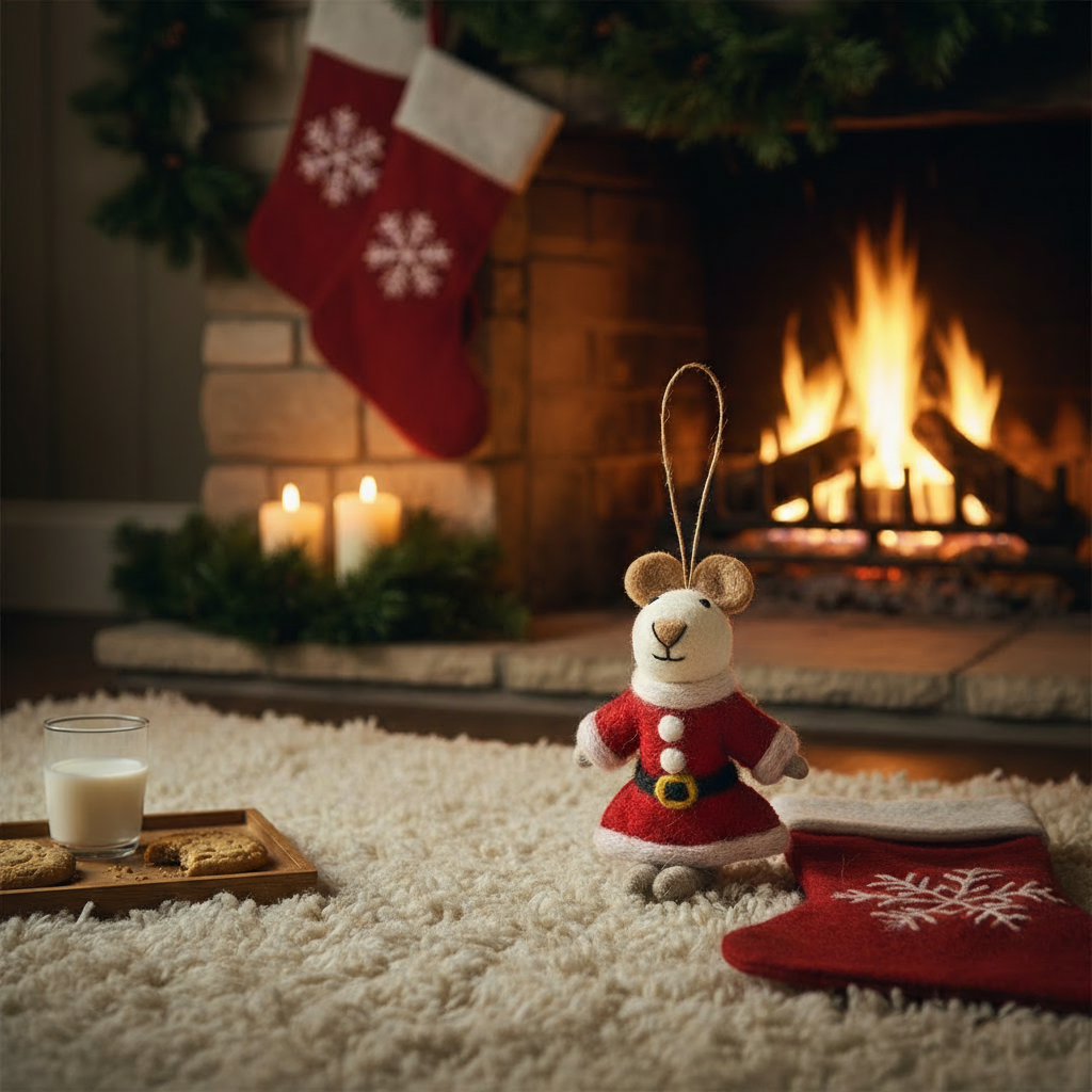 Christmas Mrs Santa Paws Handmade Felt Hanging Decoration