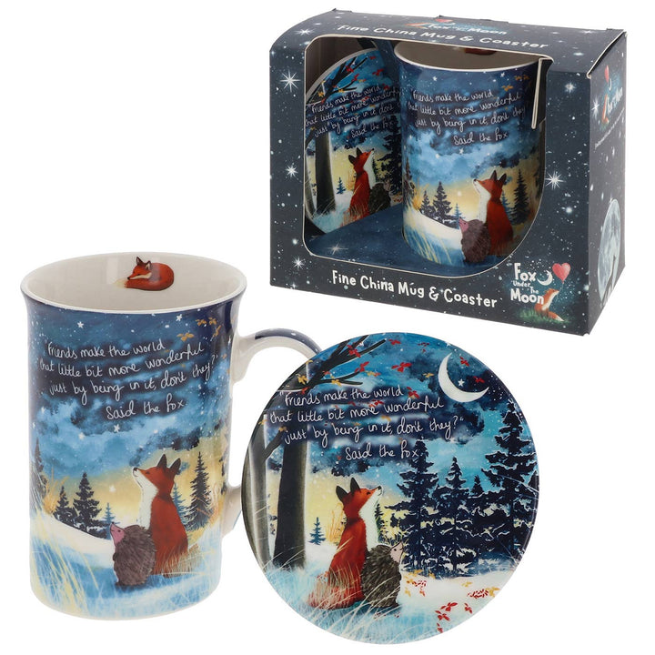Fox Under The Moon Friends Mug & Coaster Set