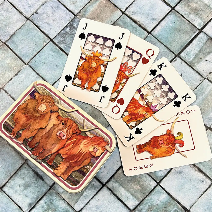 Highland Cow Playing Cards in Tin