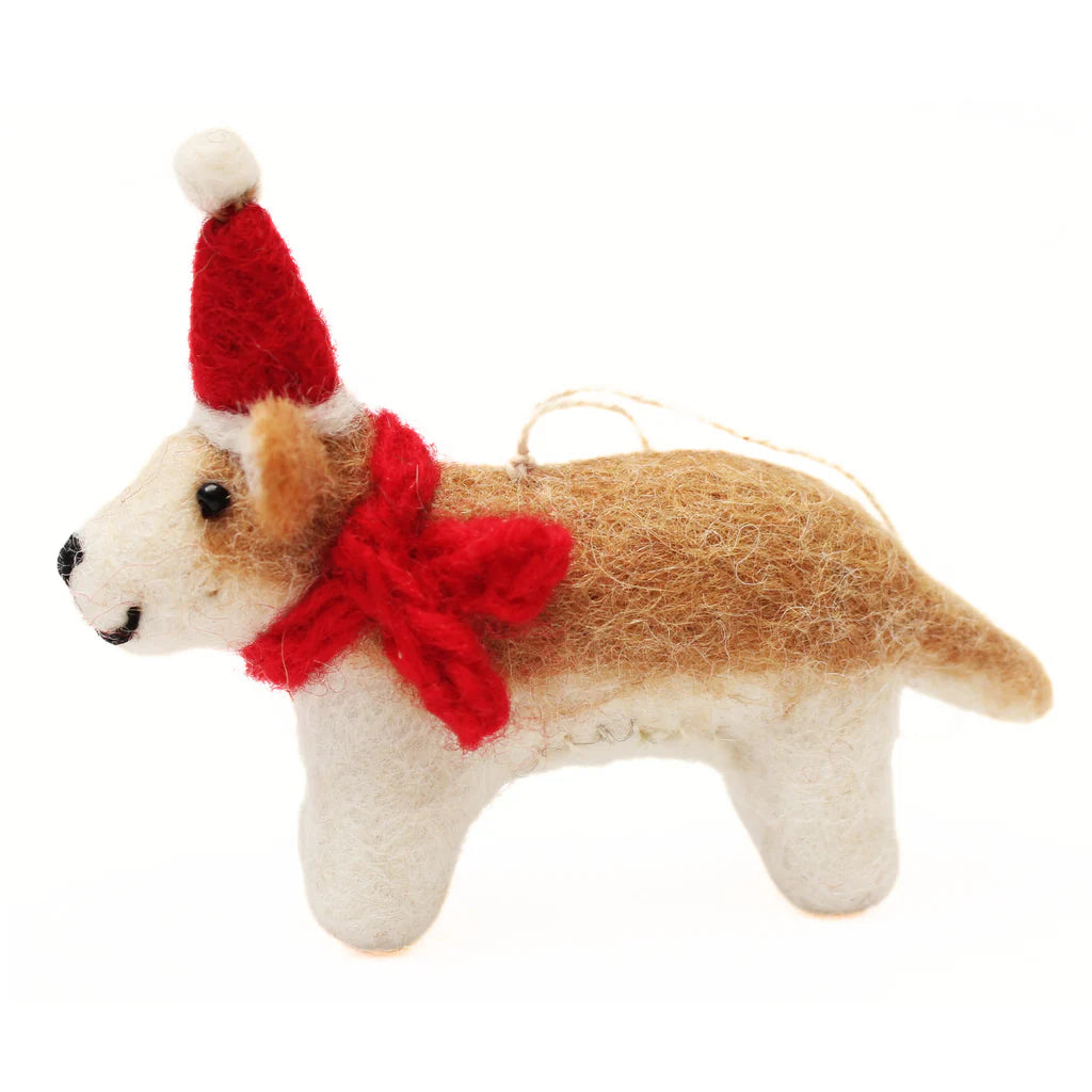 Corgi with Hat and Scarf Felt Decoration