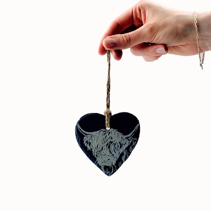 Highland Cow Heart Slate Decoration