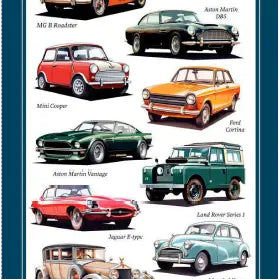 Classic Cars Cotton Tea Towel