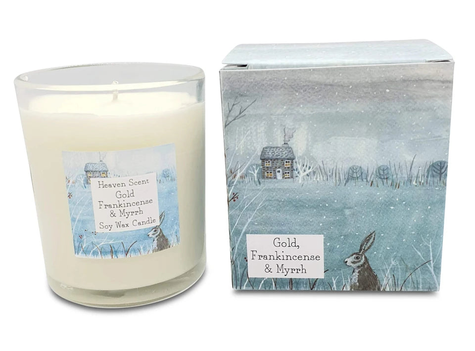 Gold Frankincense & Myrrh Illustrated 20cl Glass Candle