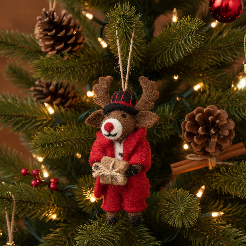 Dasher the Christmas Reindeer Handmade Felt Decoration