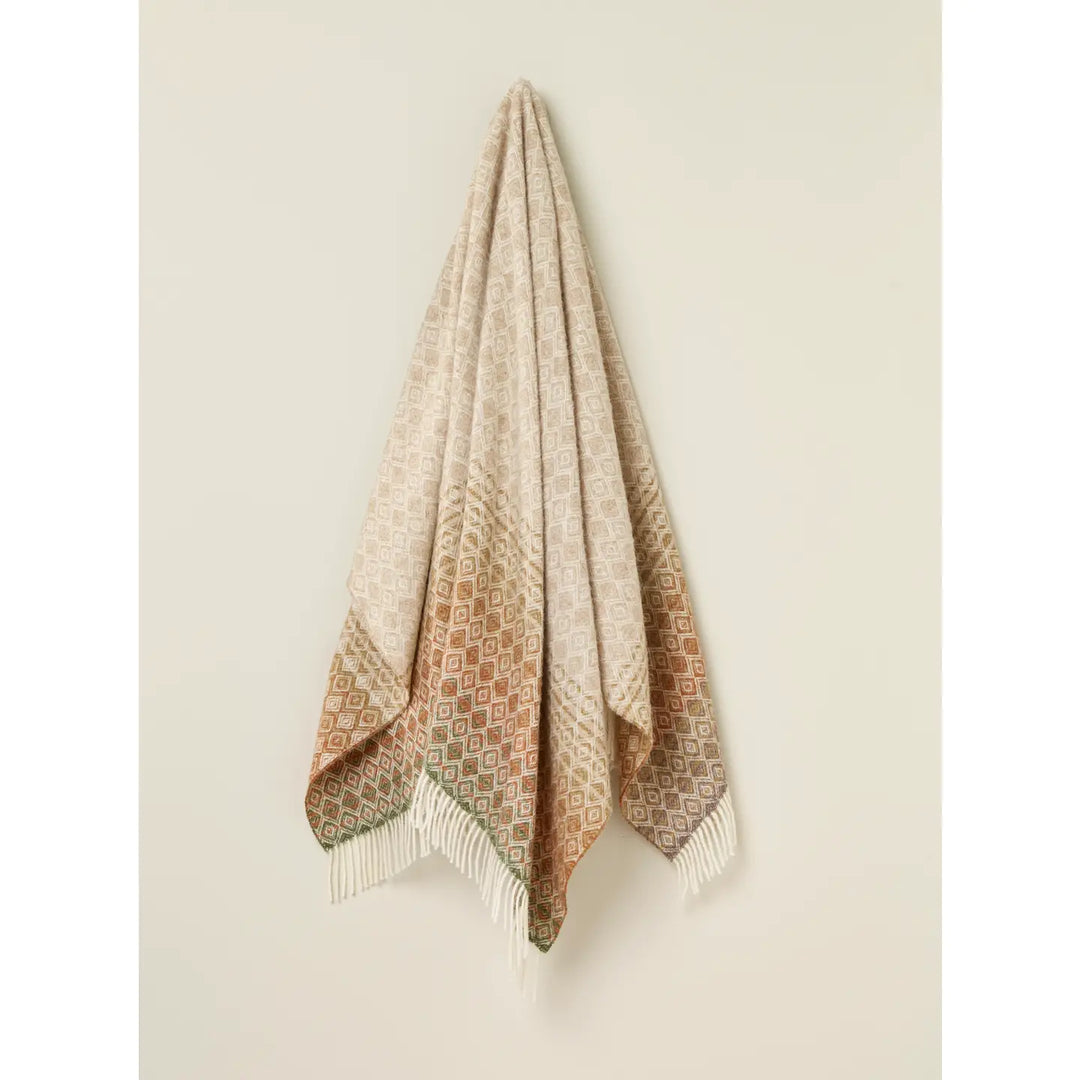 100% British Wool Throw Blanket - Ombre Diamond Range Terracotta/Green
