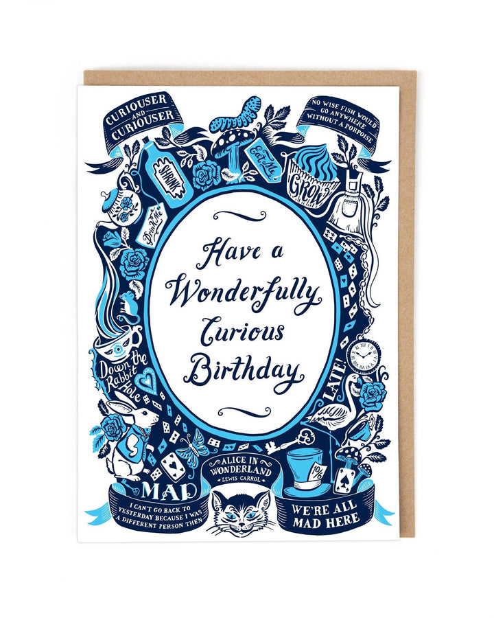 Alice in Wonderland Curious Birthday Card by Lucy Stephens