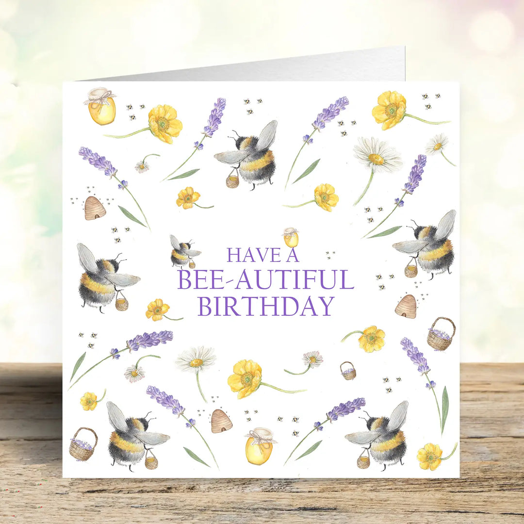 "Have a Bee-autiful Birthday" Lavender Bees Birthday Card