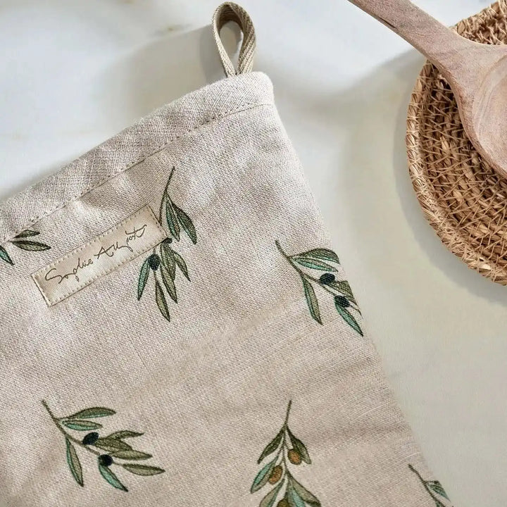 Olive Linen Oven Mitt