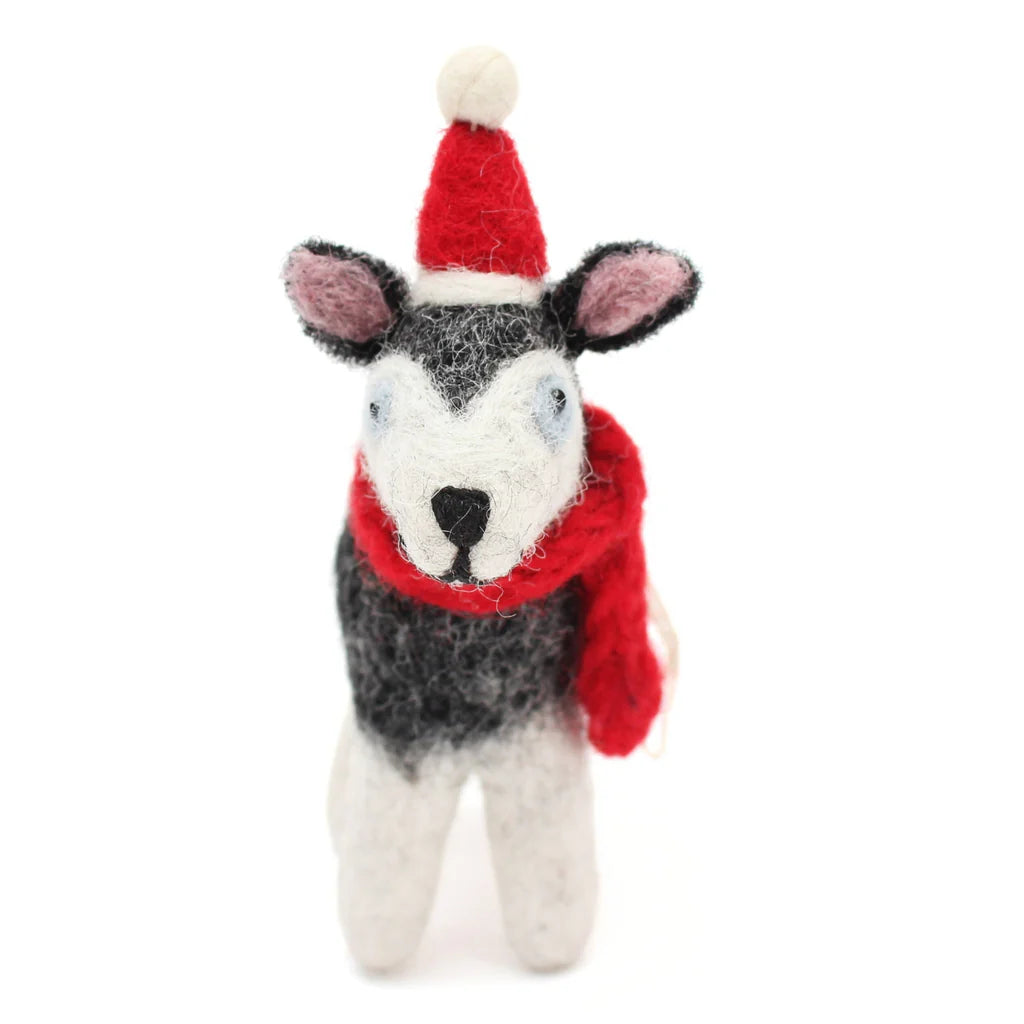 Husky with a Hat and Scarf Felt Decoration