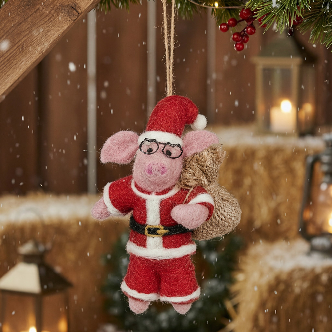 Ho Ho Hog Christmas Pig Handmade Felt Hanging Decoration