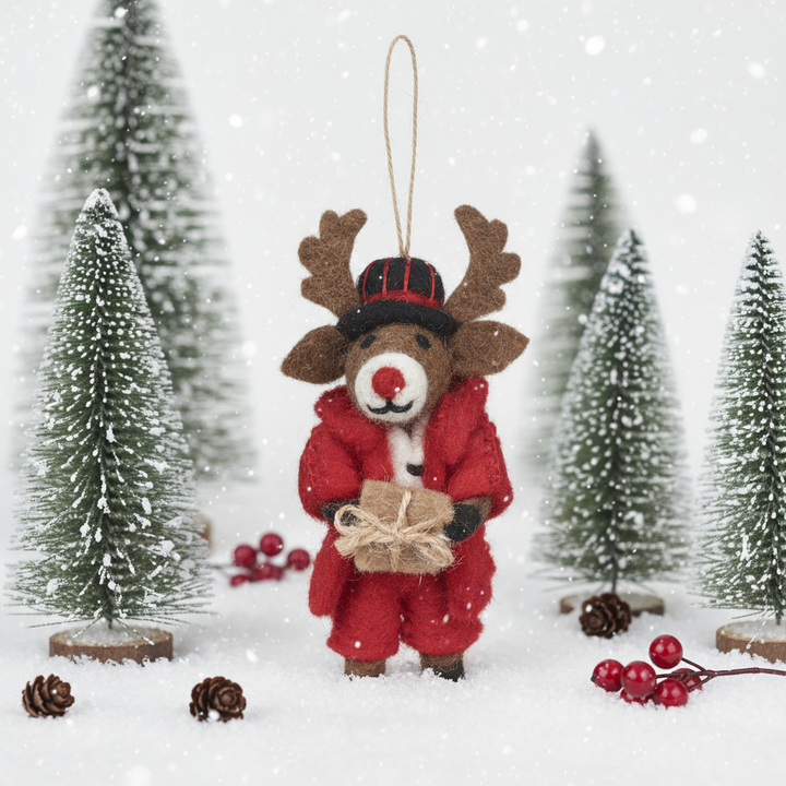 Dasher the Christmas Reindeer Handmade Felt Decoration