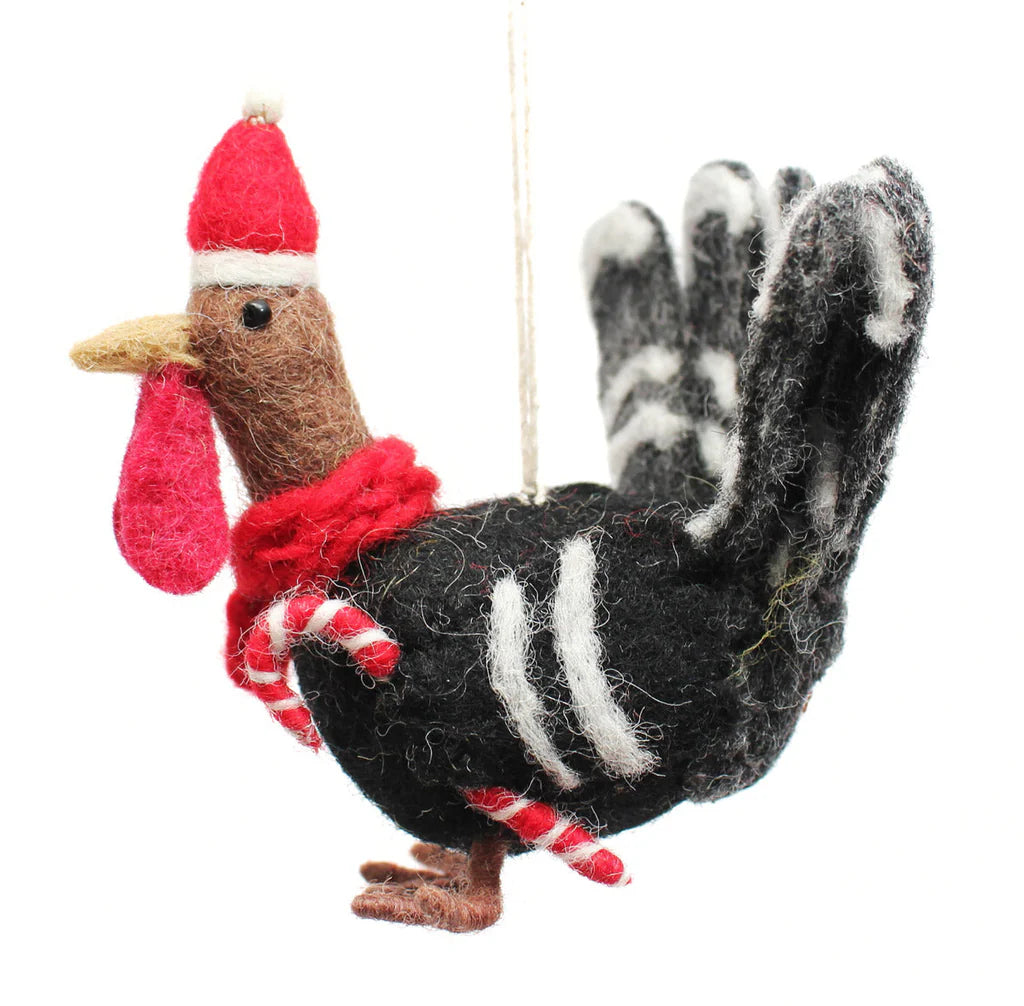 Festive Turkey with Candy Cane Felt Decoration