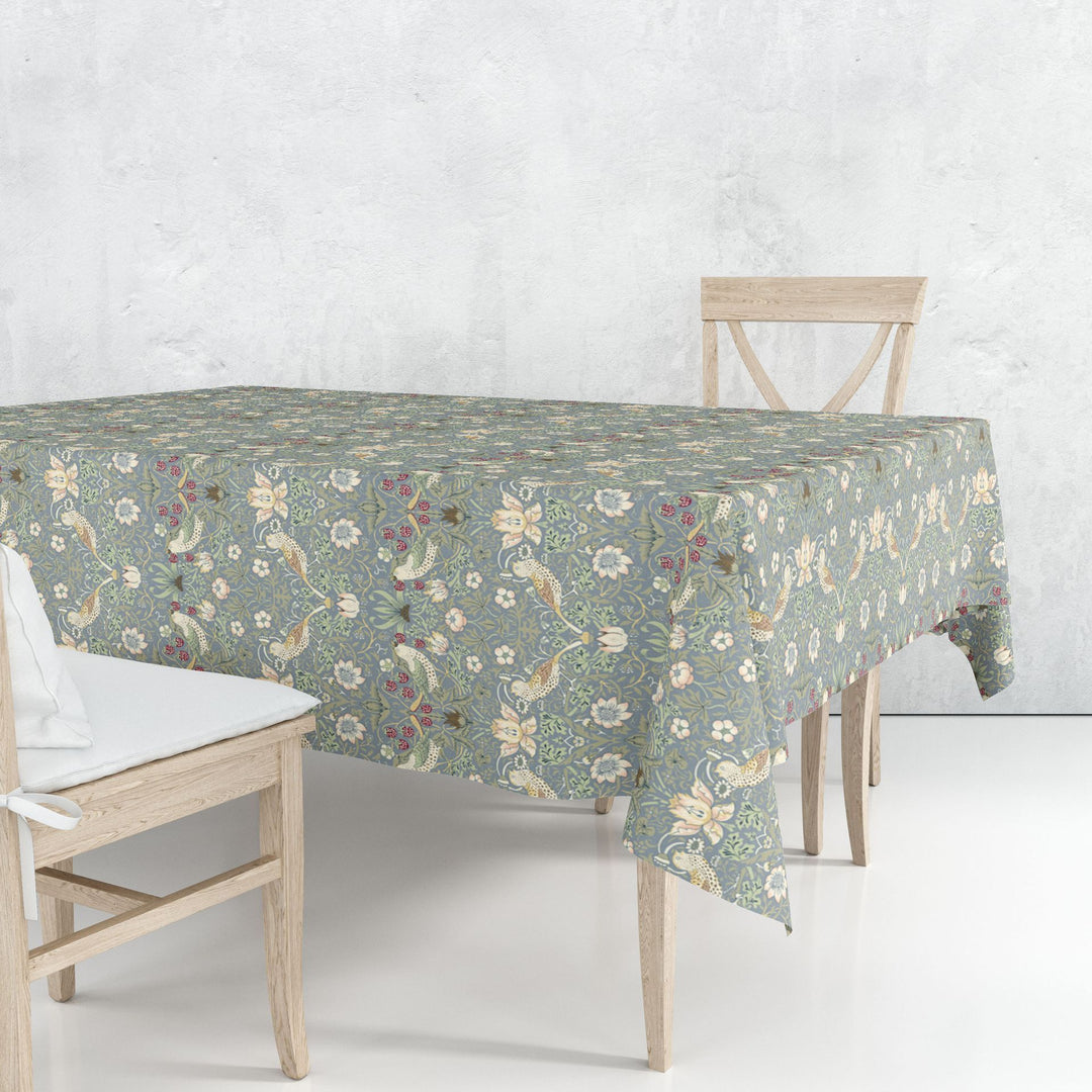 Strawberry Thief Blue Cotton Table Cloth - 52 X 90 inches (132 cm x 228 cm)