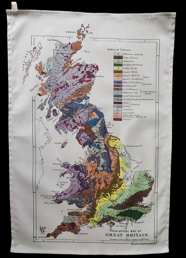 Antique Print Geological Map of Great Britain Tea Towel