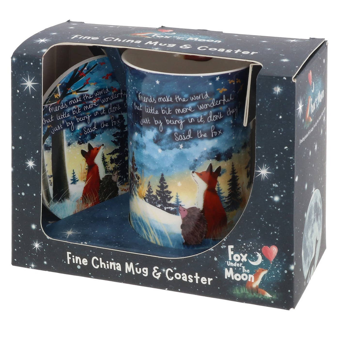 Fox Under The Moon Friends Mug & Coaster Set