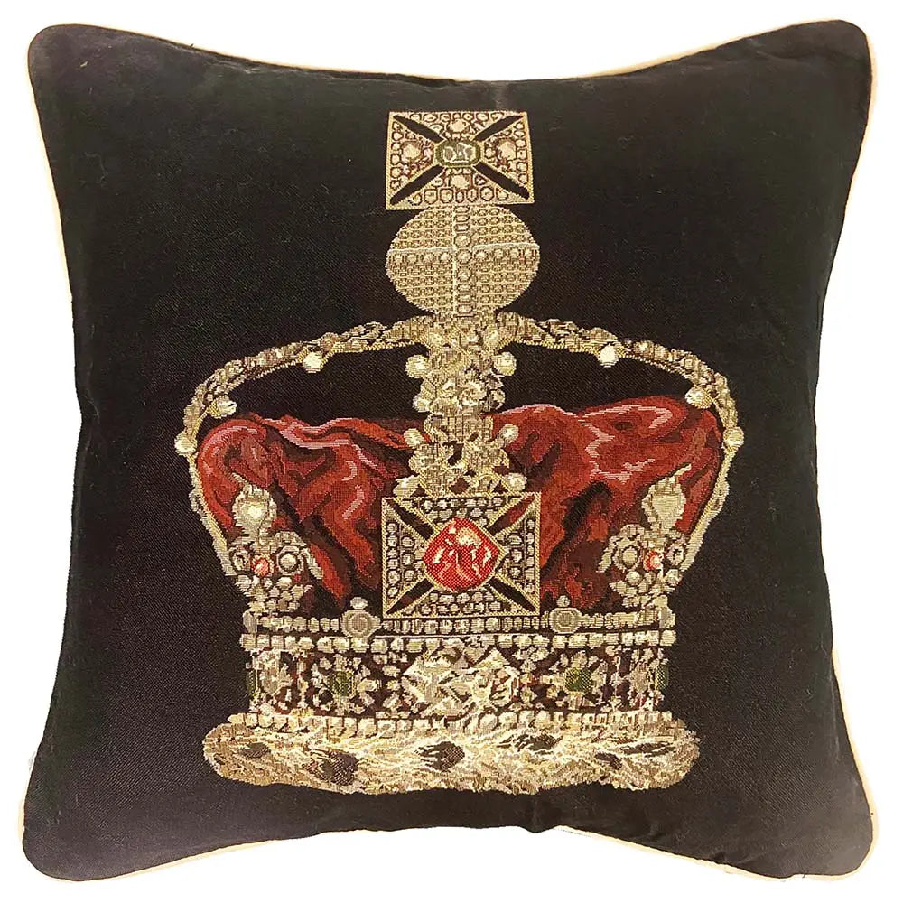 Crown Tapestry Pillow-- Black