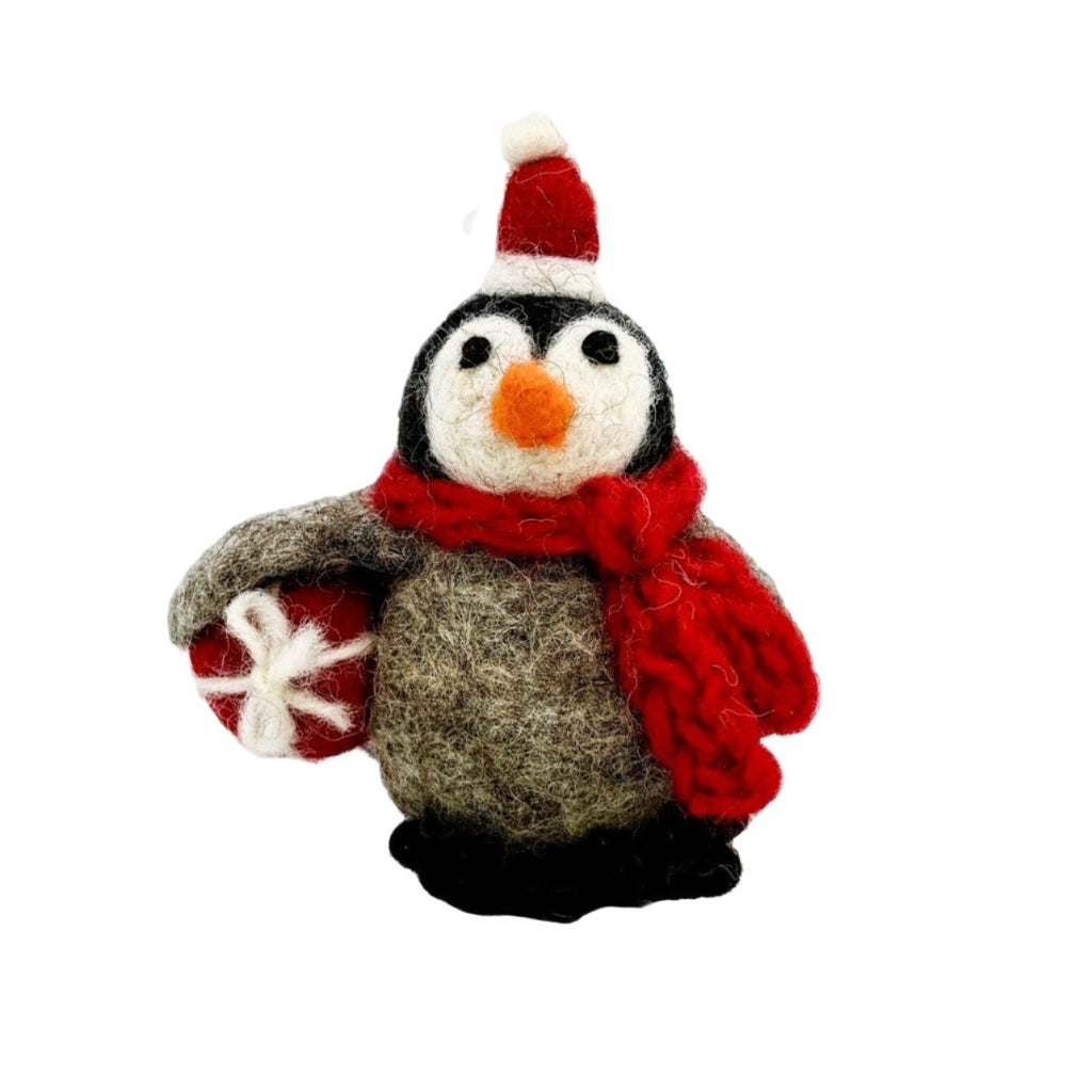 Baby Penguin with Present Felt Decoration