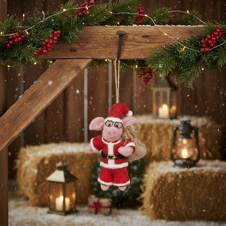 Ho Ho Hog Christmas Pig Handmade Felt Hanging Decoration