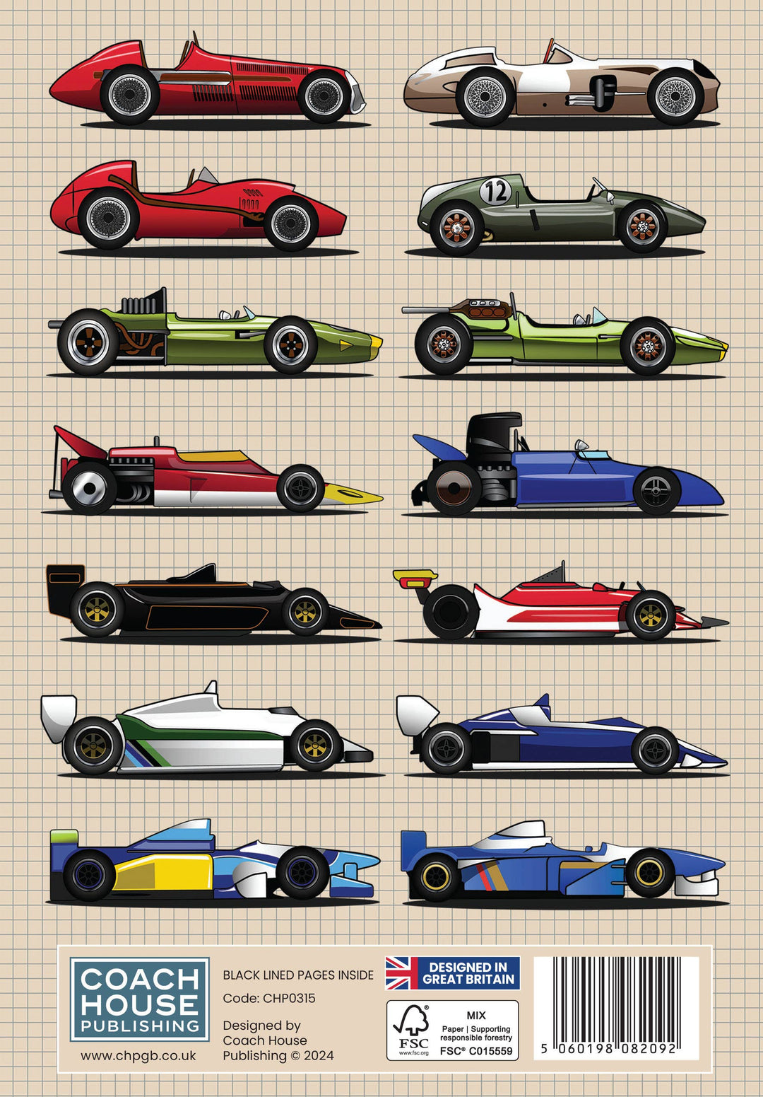 Grand Prix Racing Cars Hardcover Notebook